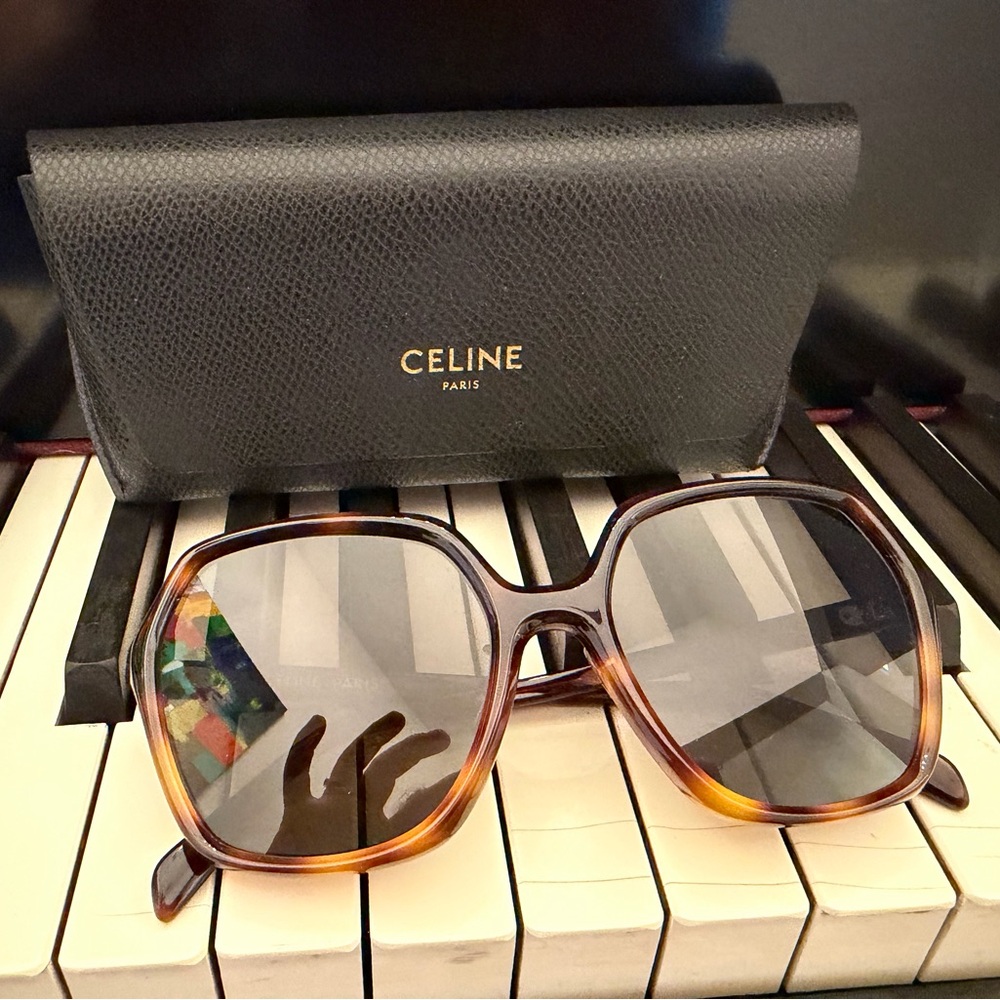 Celine Geometric Brown Tortoise Shell Acetate Sun… - image 2